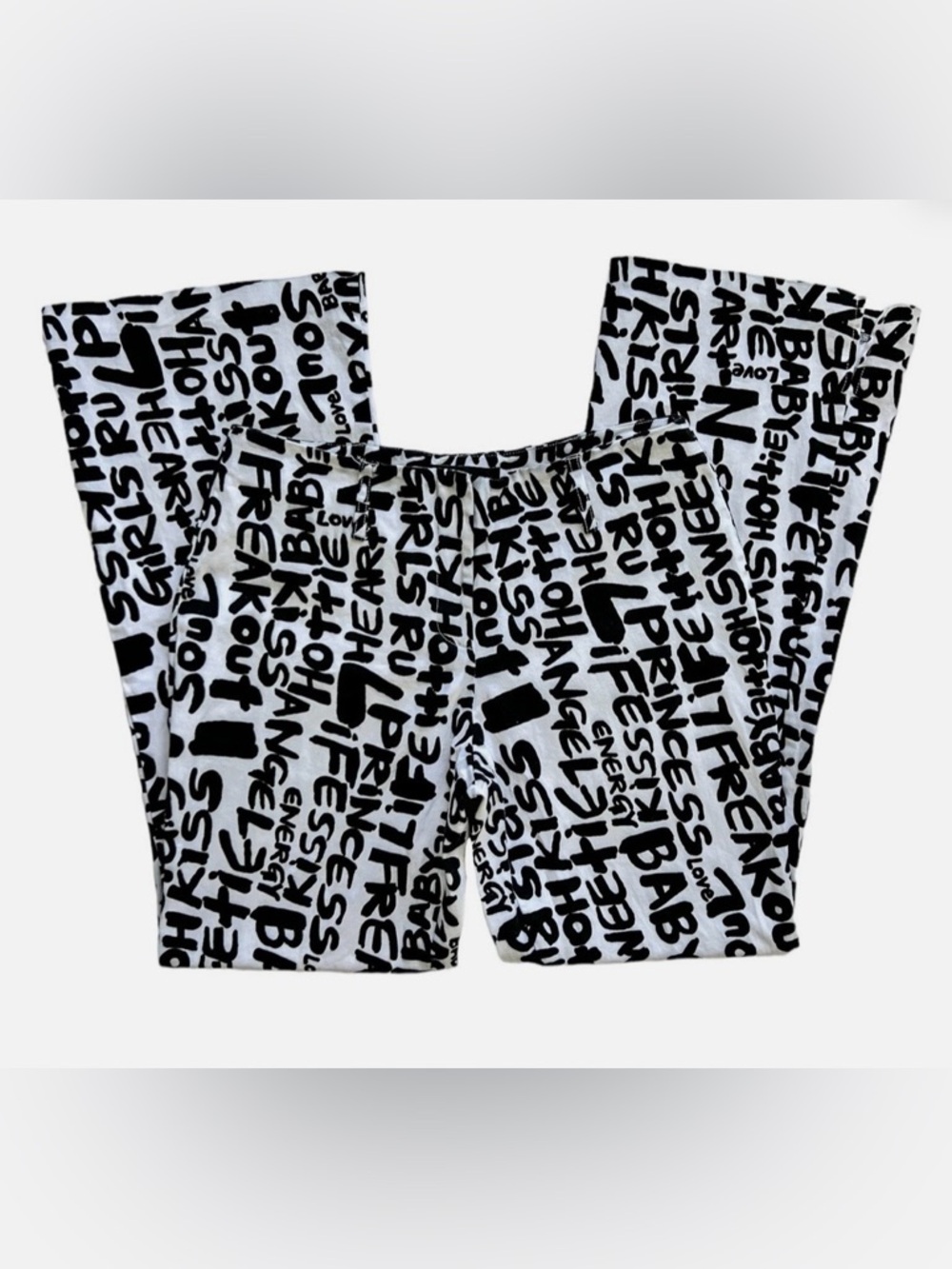 Women's Black & White Graphic Wide-Leg Pants